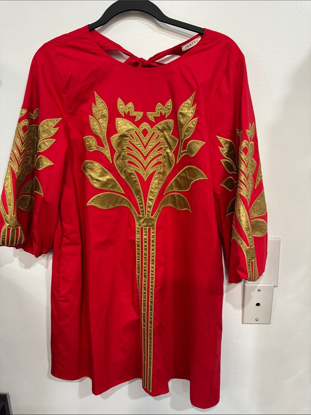 JODIFL Red Tunic Dress with Gold Embroidered Motif
